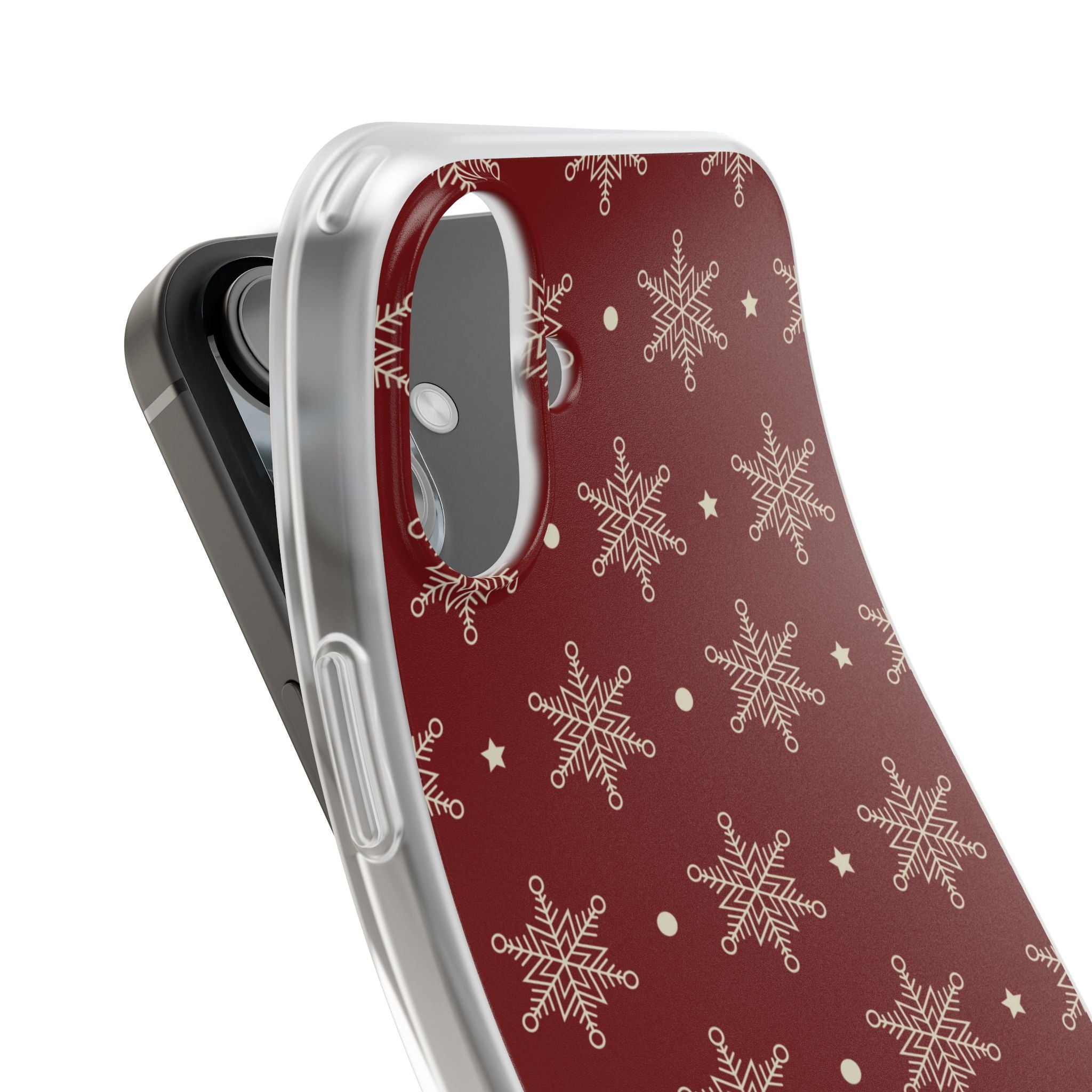Cream Snowflake Crimson iPhone 16 Plus Case - Soft