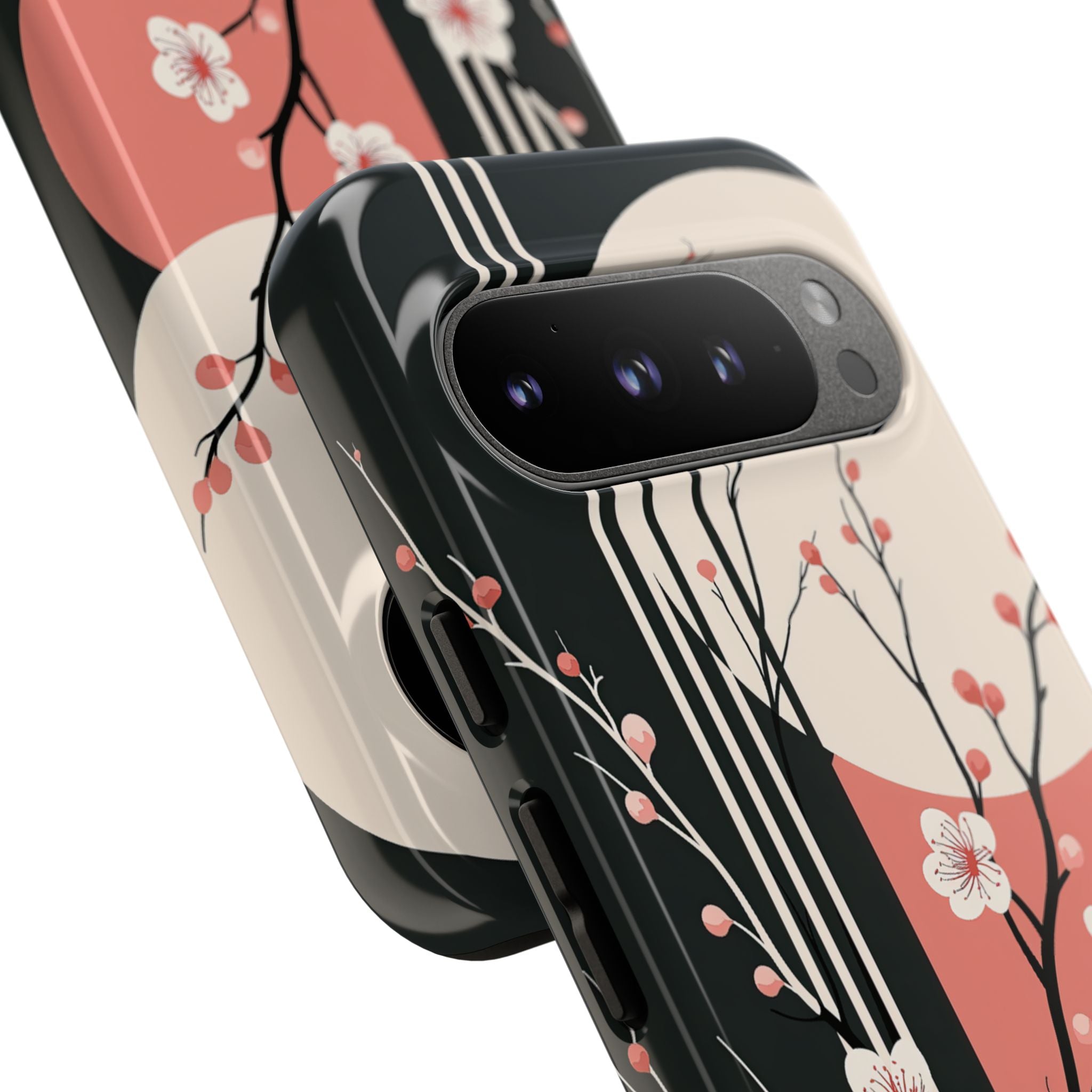 Black Tough Phone Case for Google Pixel - Kyoto Midnight Blossom