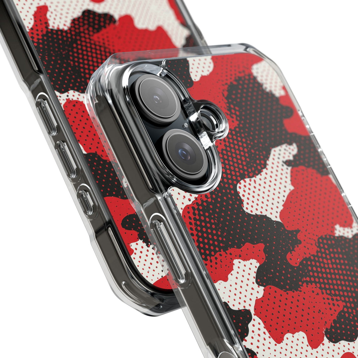 Crimson Halftone Camo · Clear Impact Magnetic Phone Case for iPhone · Red