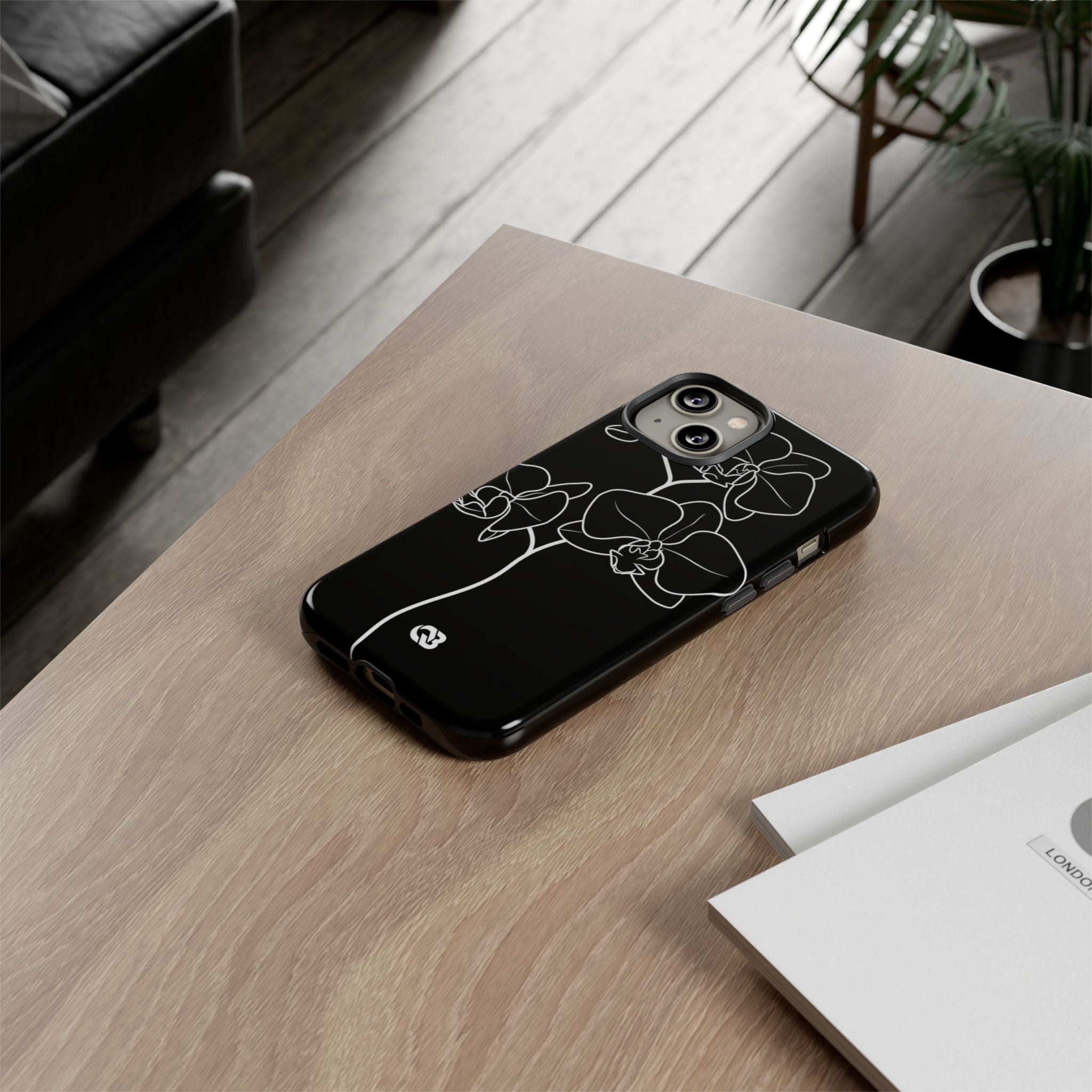 Black Tough Phone Case for iPhone - Noir Alabaster Orchid