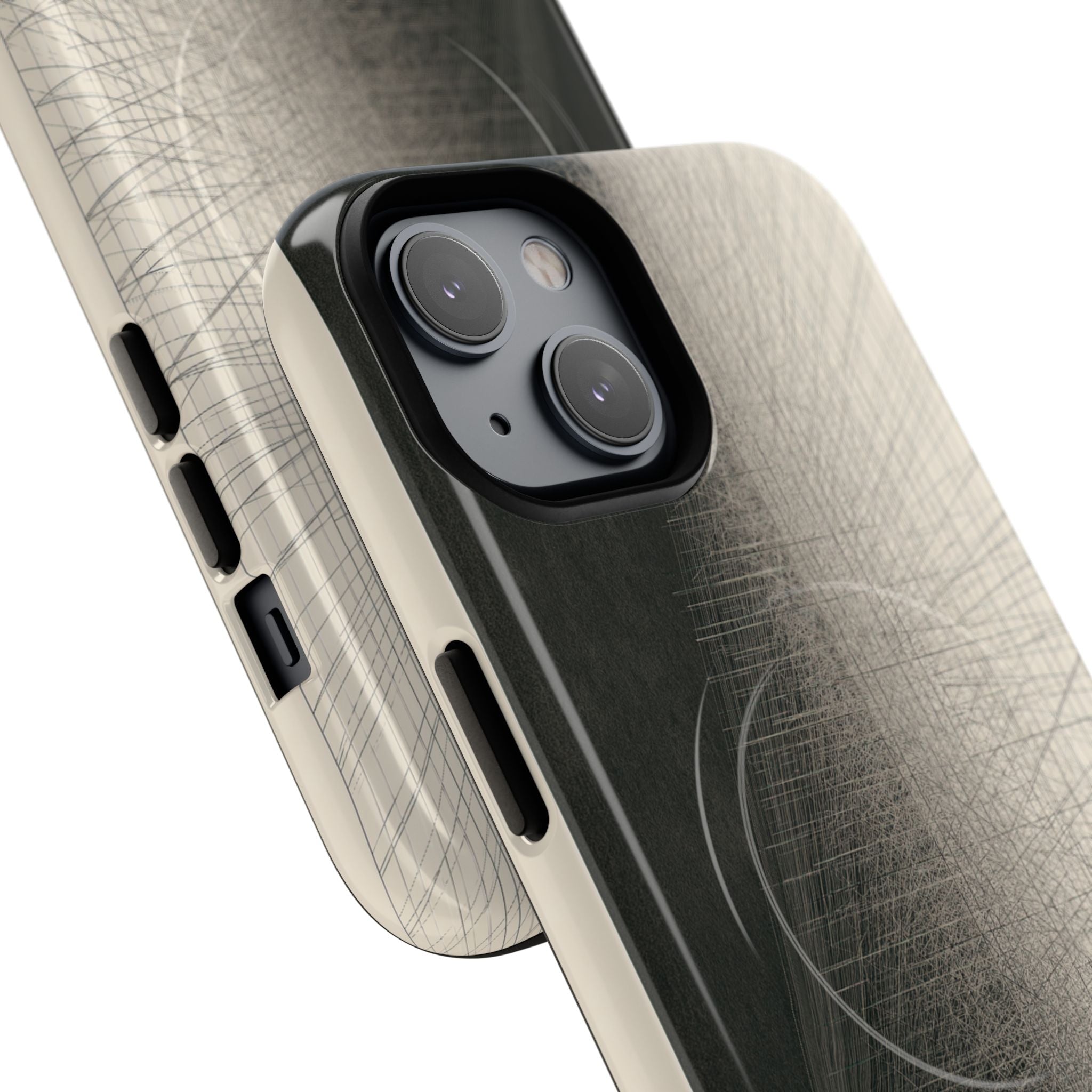 Beige Tough 2.0 Magsafe Phone Case for iPhone - Brutalist Graphite Grid