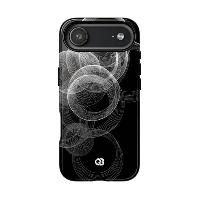 Black Tough Phone Case for iPhone - Kinetic Wireframe Orbit