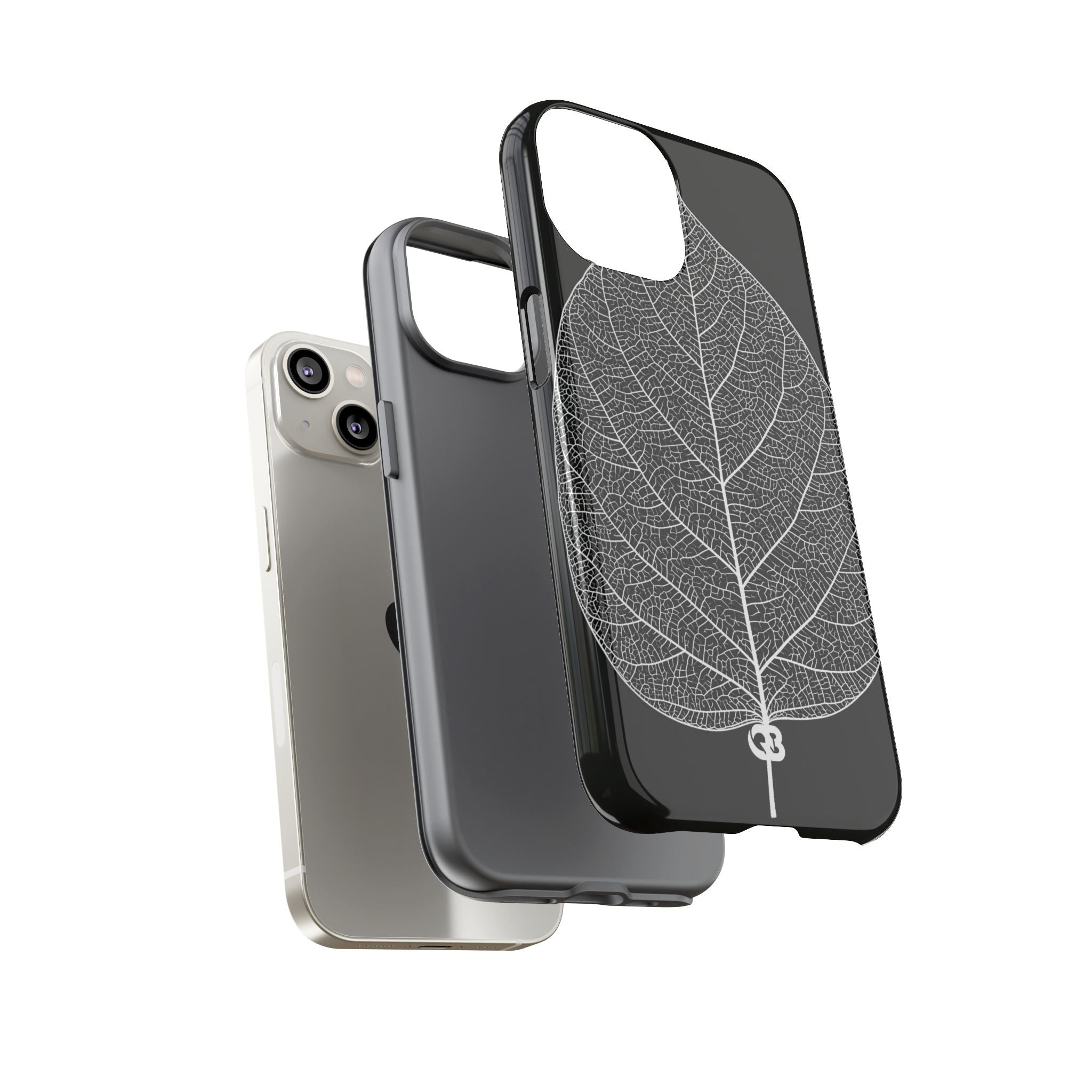 Black Tough Phone Case for iPhone - Bleached Leaf Lattice