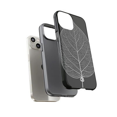 Black Tough Phone Case for iPhone - Bleached Leaf Lattice