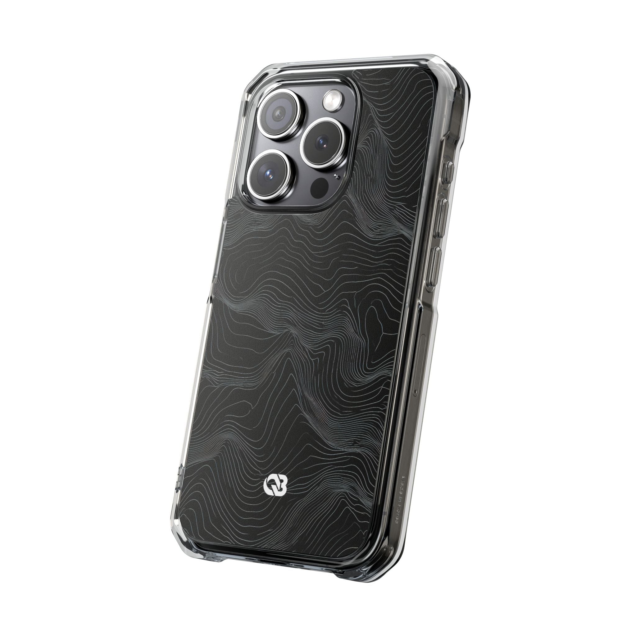 Black Impact MagSafe Phone Case for iPhone - Obsidian Topo Wireframe