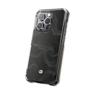 Black Impact MagSafe Phone Case for iPhone - Obsidian Topo Wireframe