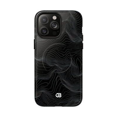 Black Tough 2.0 Magsafe Phone Case for iPhone - Obsidian Topo Wireframe