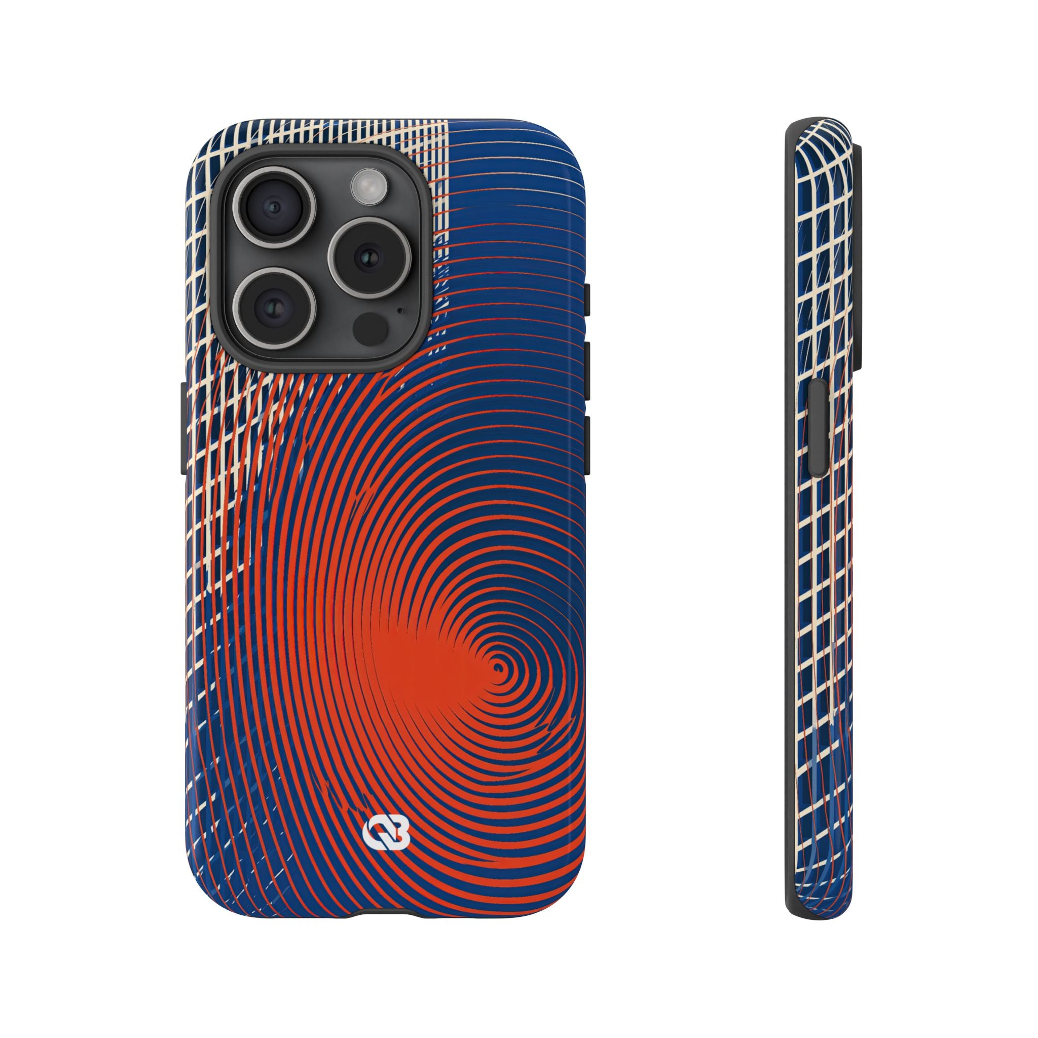 Blue Tough Phone Case for iPhone - Orange Orbit Grid