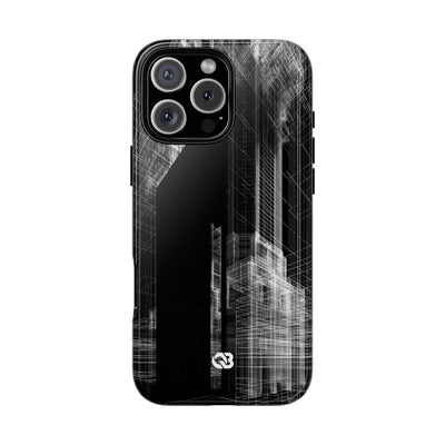 Black Tough Phone Case for iPhone - Ghost Urban Wireframe