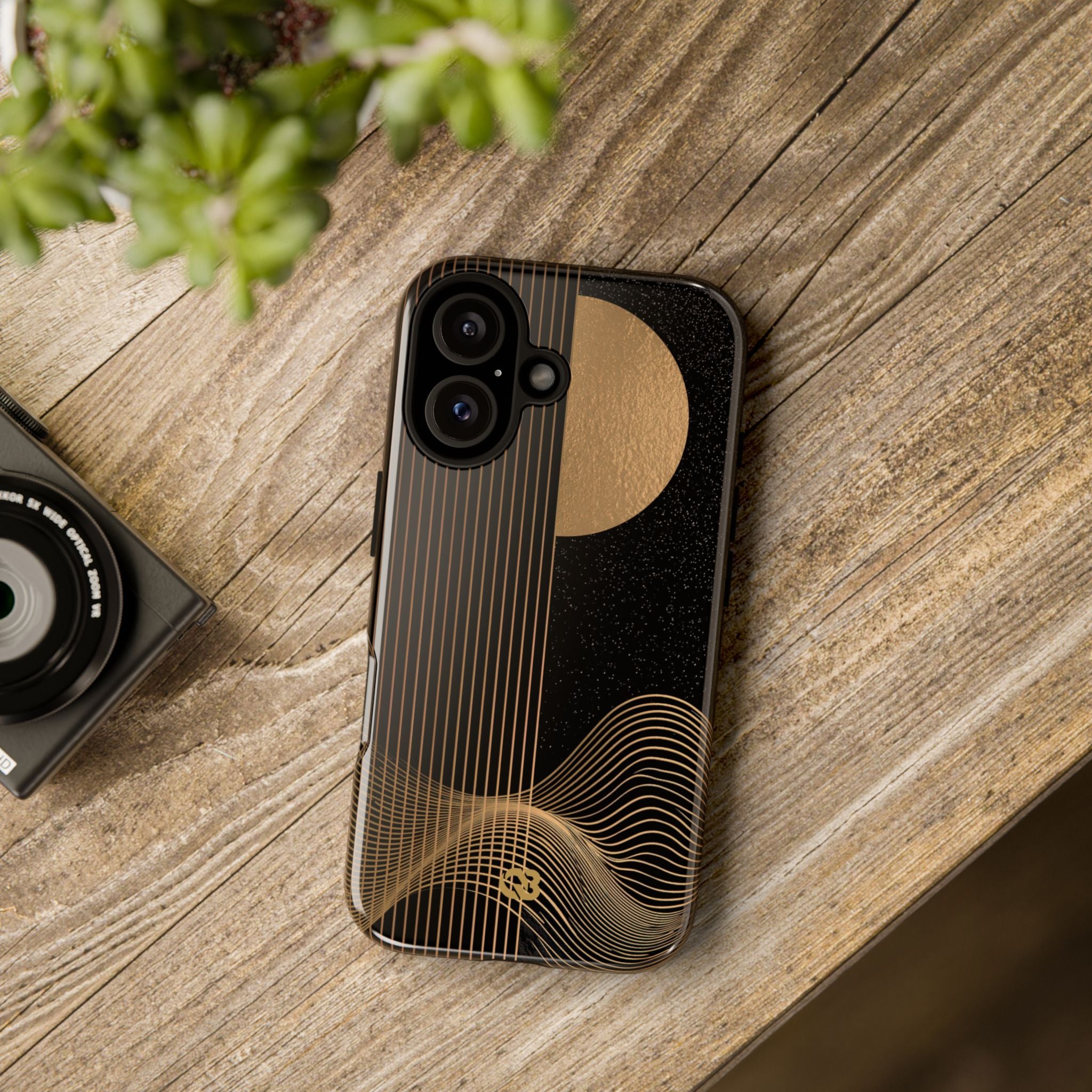 Gold Tough Phone Case for iPhone - Gilded Obsidian Dunes
