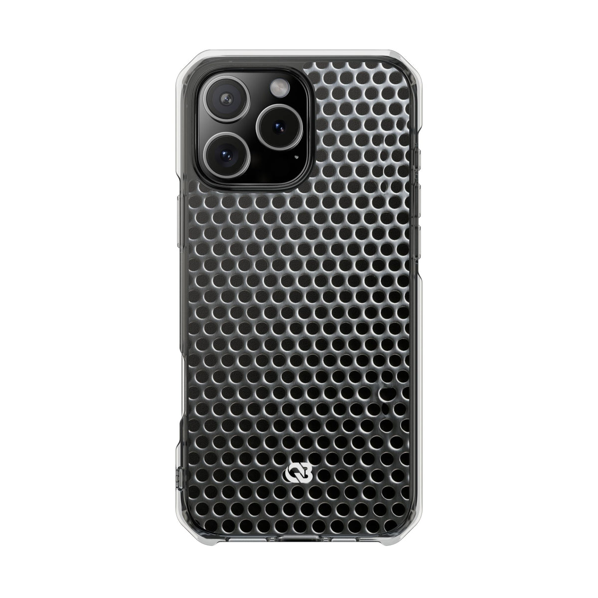Brushed Perforated Steel · Clear Impact Magnetic Phone Case for iPhone ·  Silver
