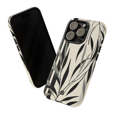 Beige Tough Phone Case for iPhone - Soot Leaf Sketch