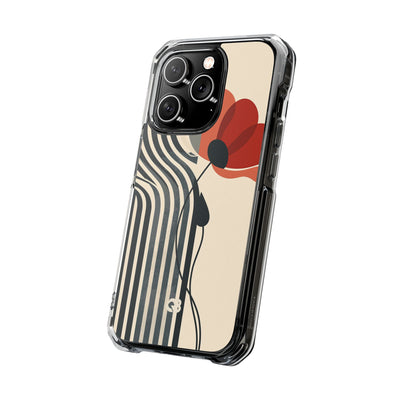 Beige Impact MagSafe Phone Case for iPhone - Crimson Line Bloom