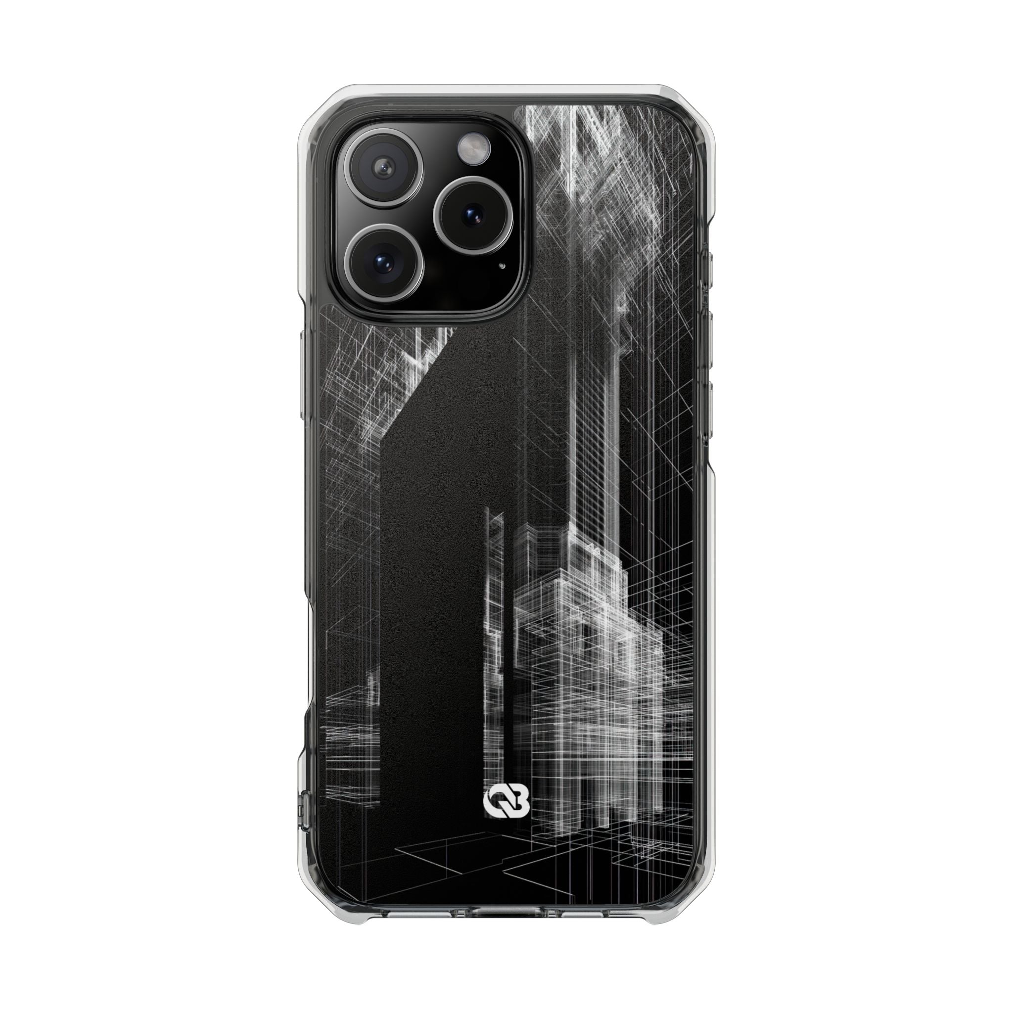 Black Impact MagSafe Phone Case for iPhone - Ghost Urban Wireframe