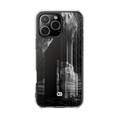 Black Impact MagSafe Phone Case for iPhone - Ghost Urban Wireframe
