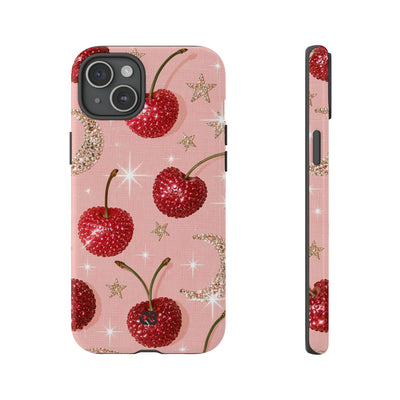 Bedazzled Ruby Cherries · Tough Phone Case for iPhone · Pink