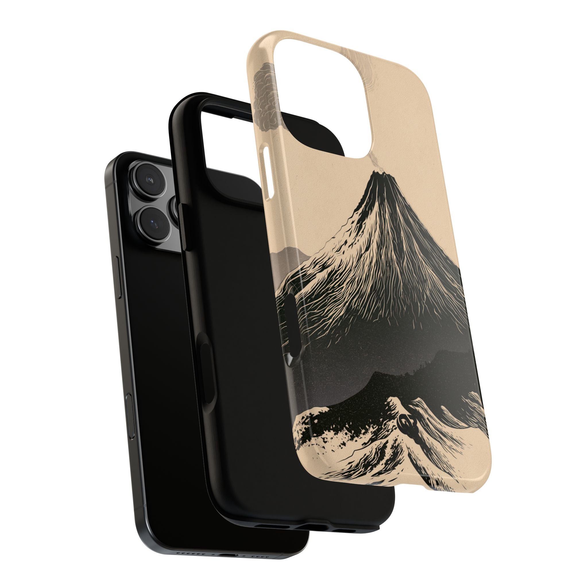 Beige Tough Phone Case for iPhone - Obsidian Ink Summit