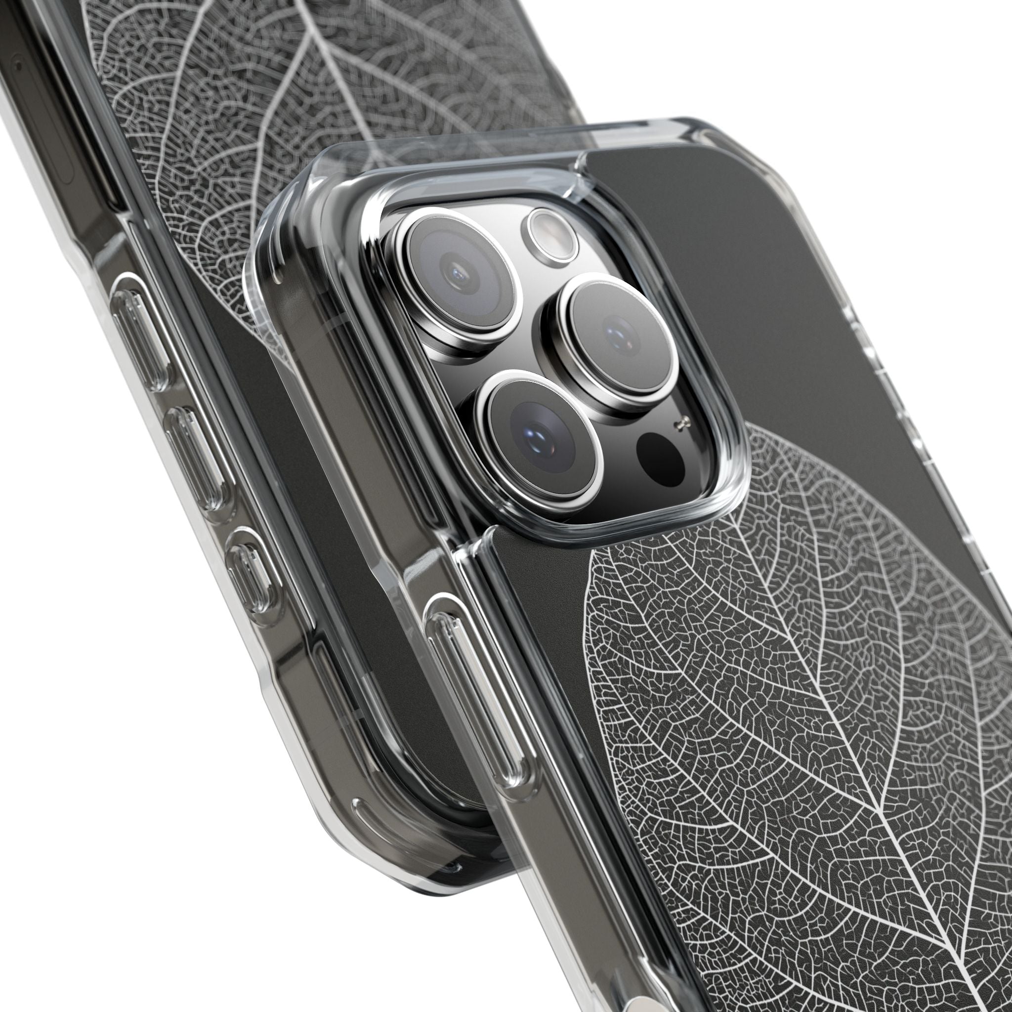 Black Impact MagSafe Phone Case for iPhone - Bleached Leaf Lattice