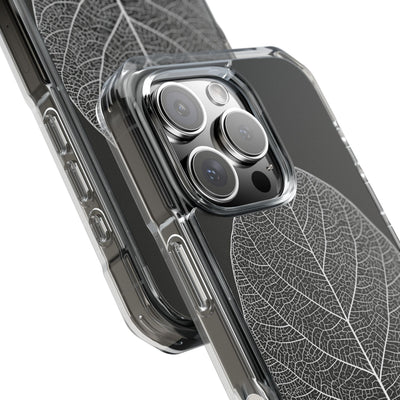 Black Impact MagSafe Phone Case for iPhone - Bleached Leaf Lattice