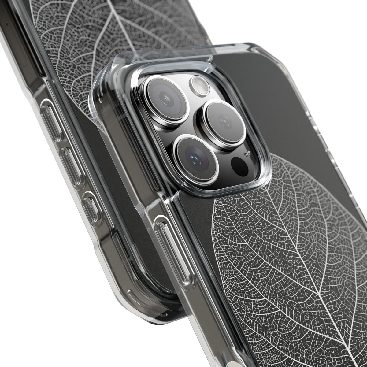 Monochrome Leaf Skeleton · Clear Impact Magnetic Phone Case for iPhone ·  Black