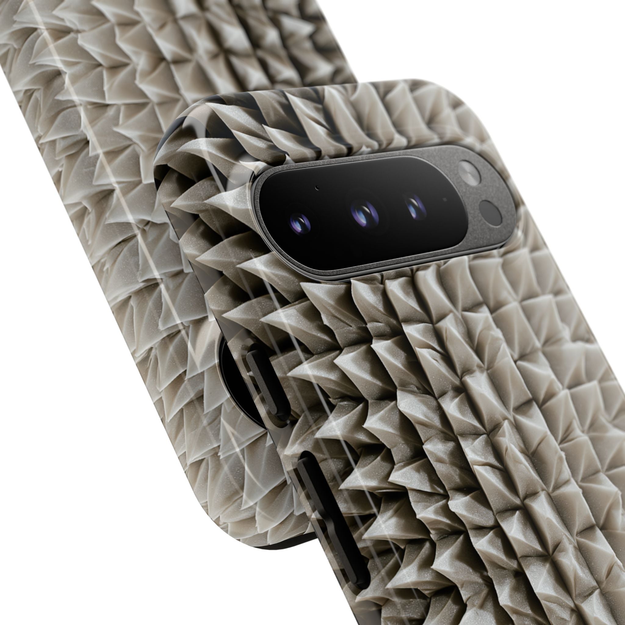 Beige Tough Phone Case for Google Pixel - Bone Spiked Grid