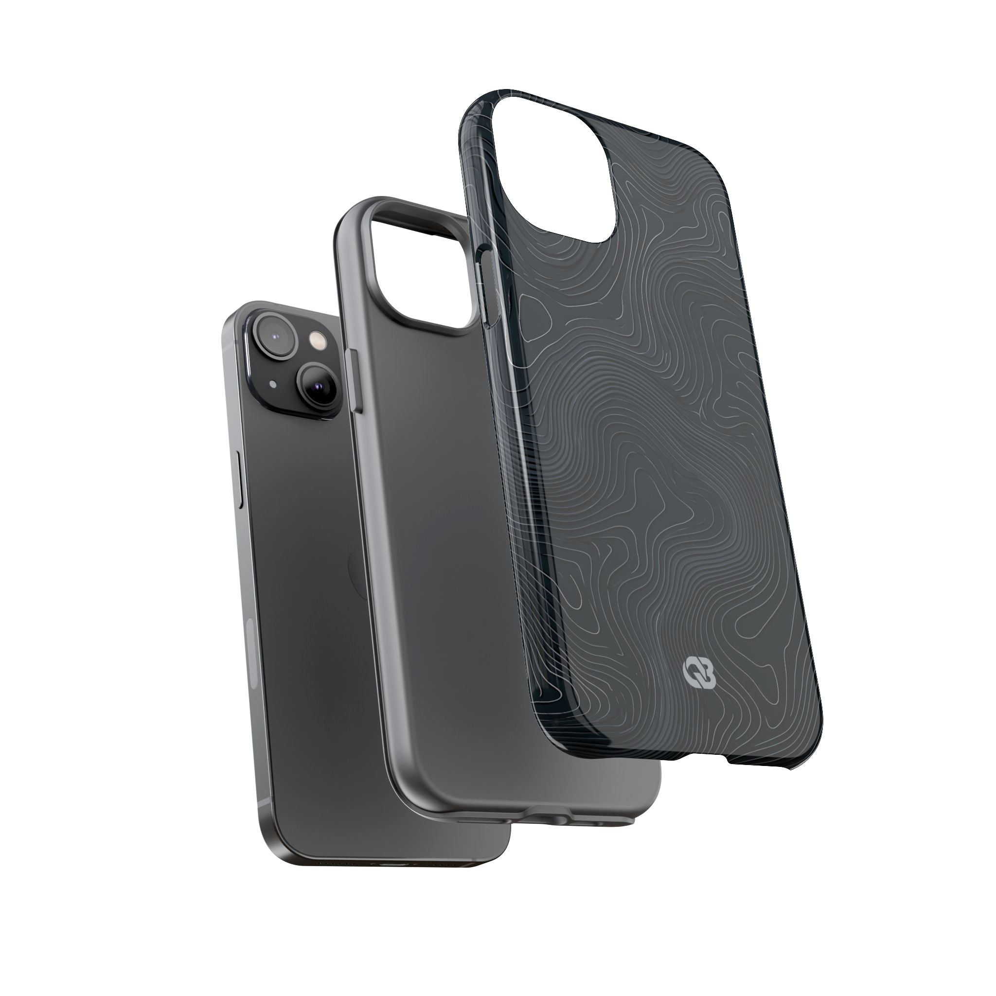 Black Tough Phone Case for iPhone - Obsidian Ridge Topo