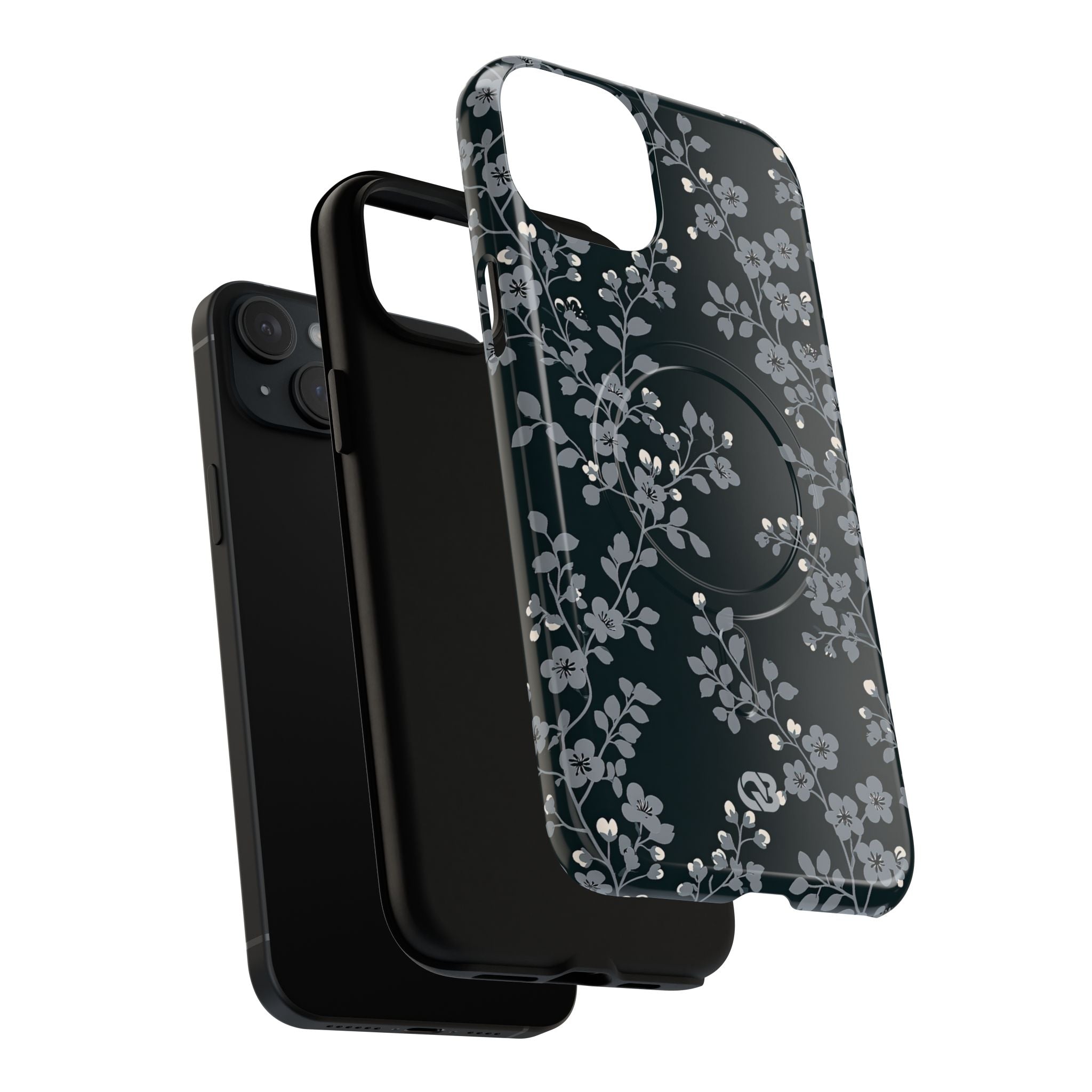 Black Tough 2.0 Magsafe Phone Case for iPhone - Midnight Slate Blossom