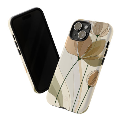Beige Tough Phone Case for iPhone - Muted Ochre Petals