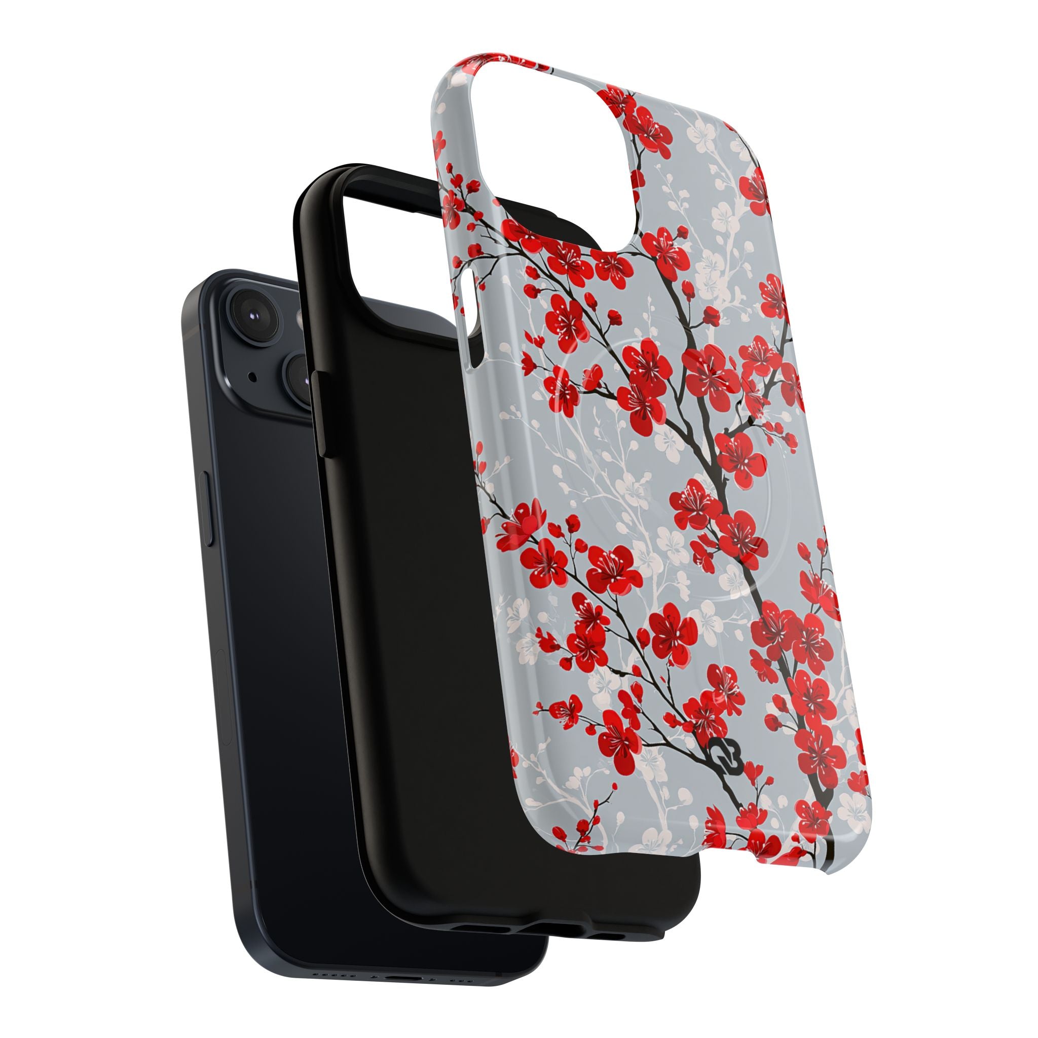 Grey Tough 2.0 Magsafe Phone Case for iPhone - Crimson Sakura Slate