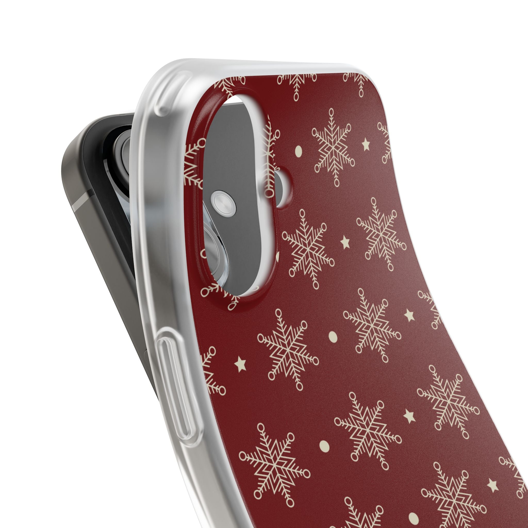 Cream Snowflake Crimson iPhone 16 Case - Soft