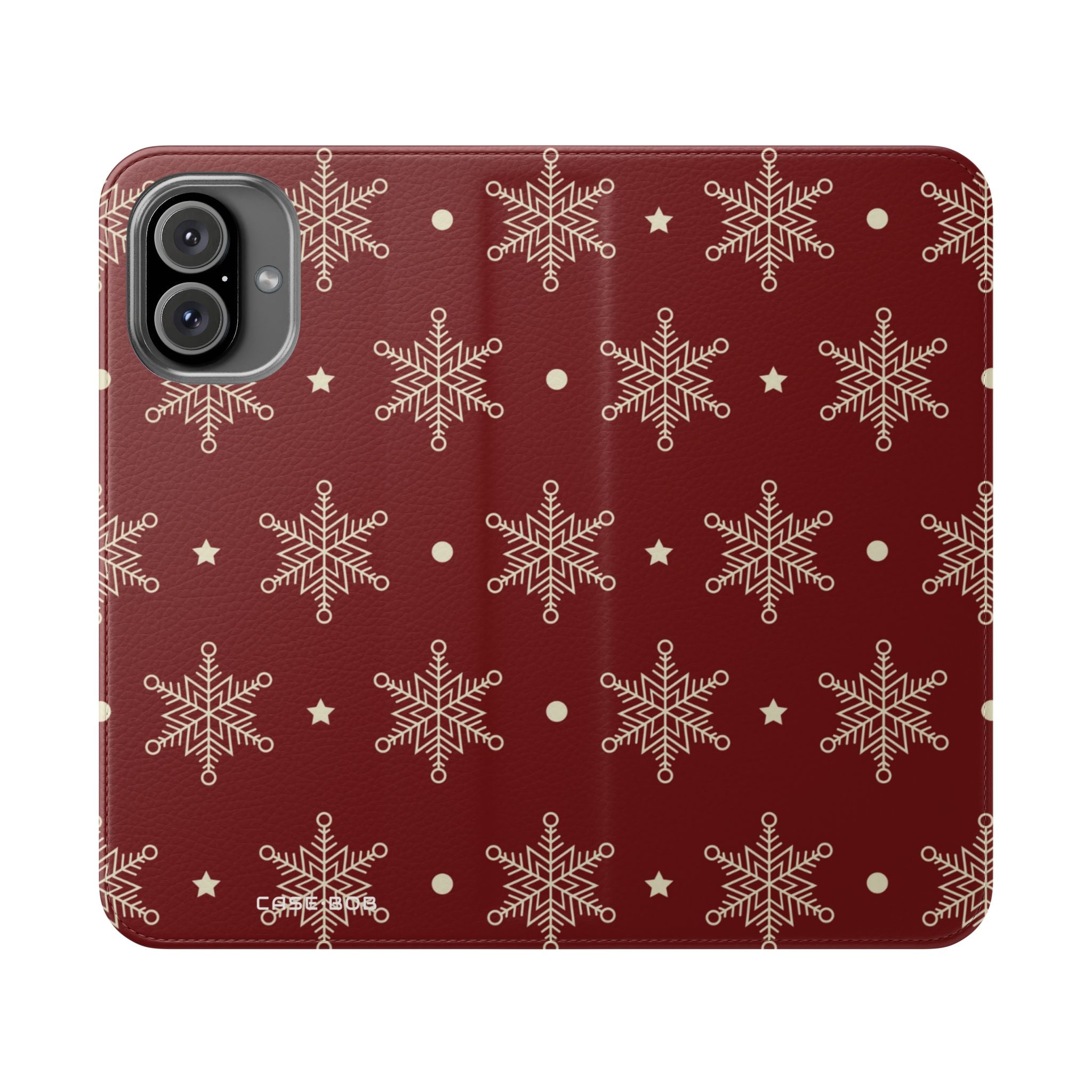 Cream Snowflakes Crimson - iPhone 16 Plus Case - Wallet