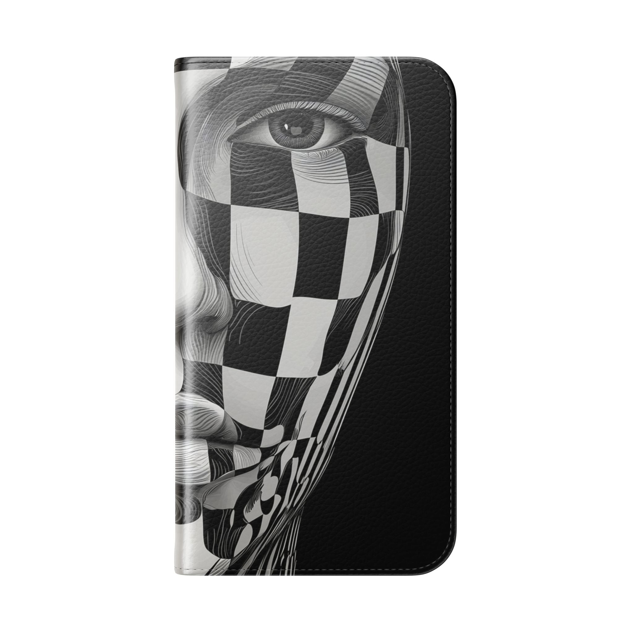 Mirrored Checkerboard Face - iPhone 15 Pro Case - Wallet
