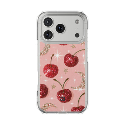 Bedazzled Ruby Cherries · Clear Impact Magnetic Phone Case for iPhone · Pink