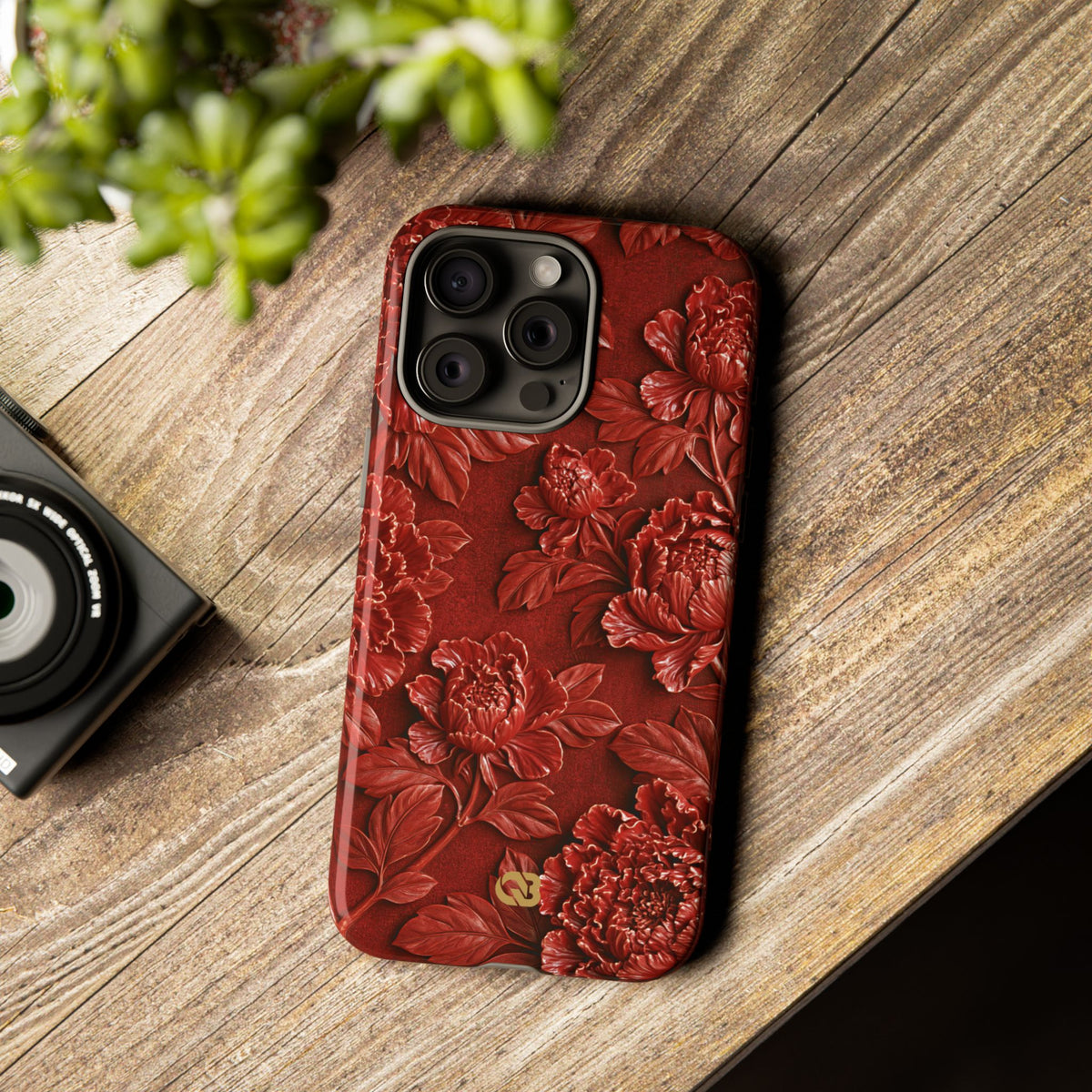 Cinnabar Peony Relief · Tough Phone Case for iPhone · Red