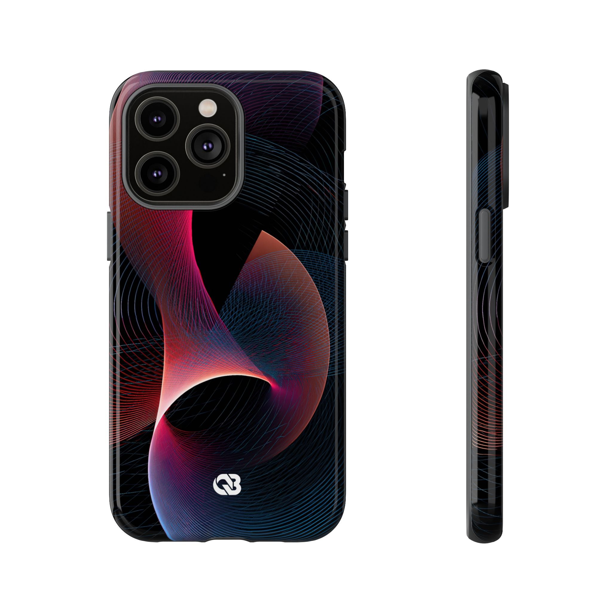Black Tough Phone Case for iPhone - Cobalt Crimson Flux