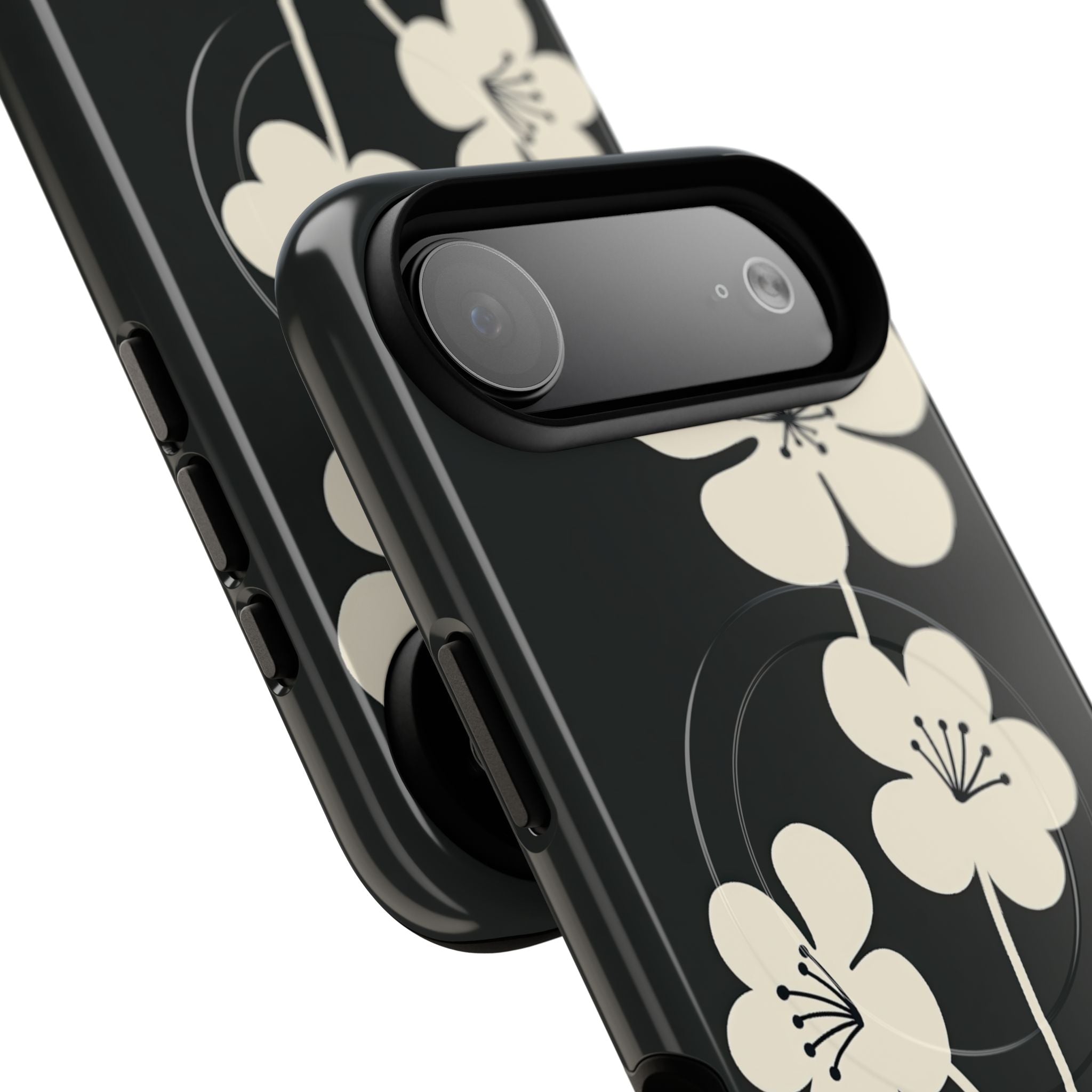 Black Tough 2.0 Magsafe Phone Case for iPhone - Obsidian Cream Bloom
