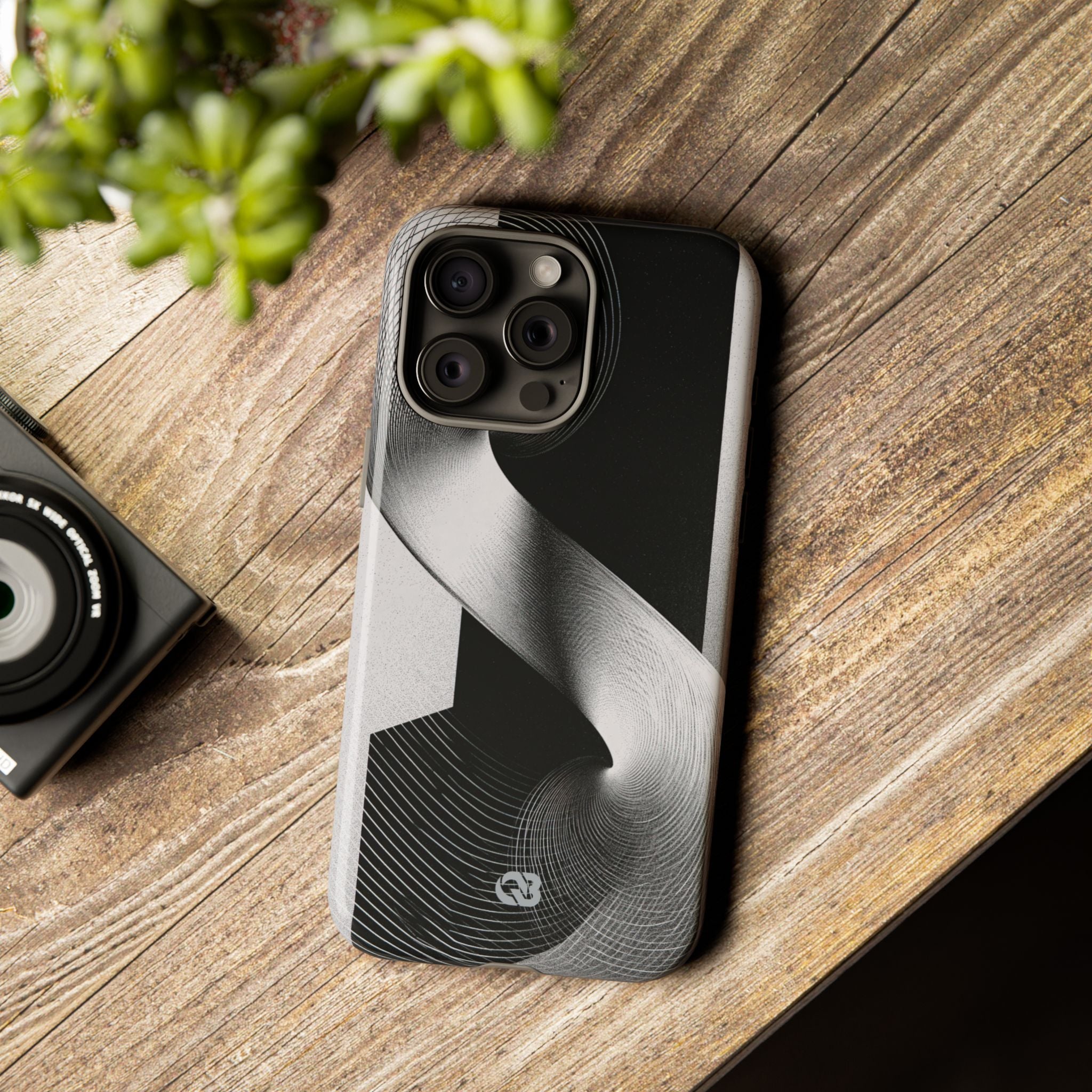 Grey Tough Phone Case for iPhone - Obsidian Moiré Wave