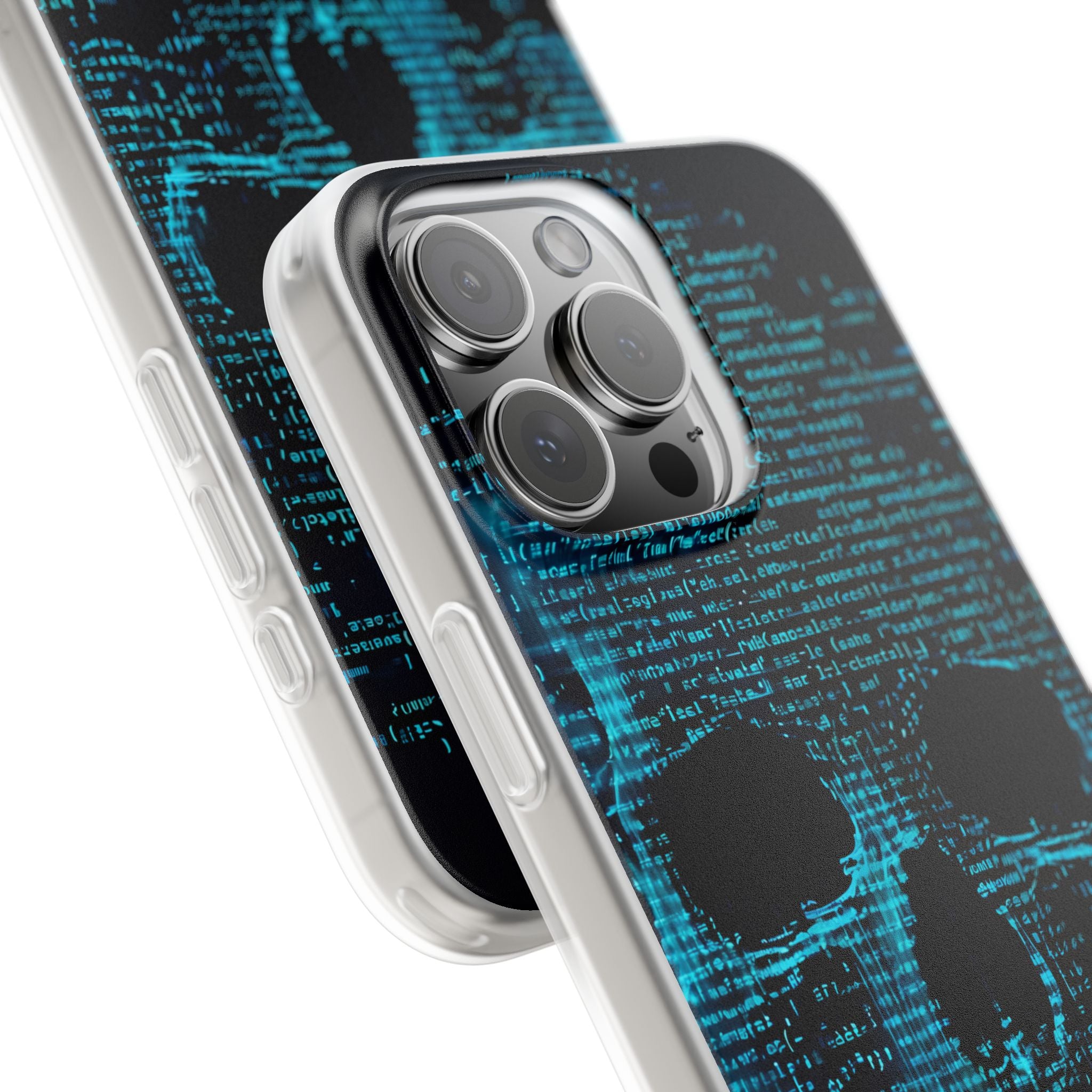 Cyan Glitch Skull · Soft Phone Case for iPhone