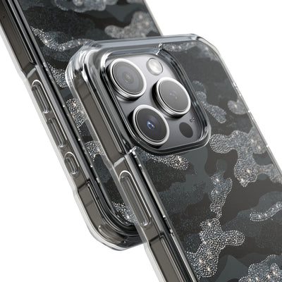 Glitter Shadow Camo · Clear Impact Magnetic Phone Case for iPhone · Black