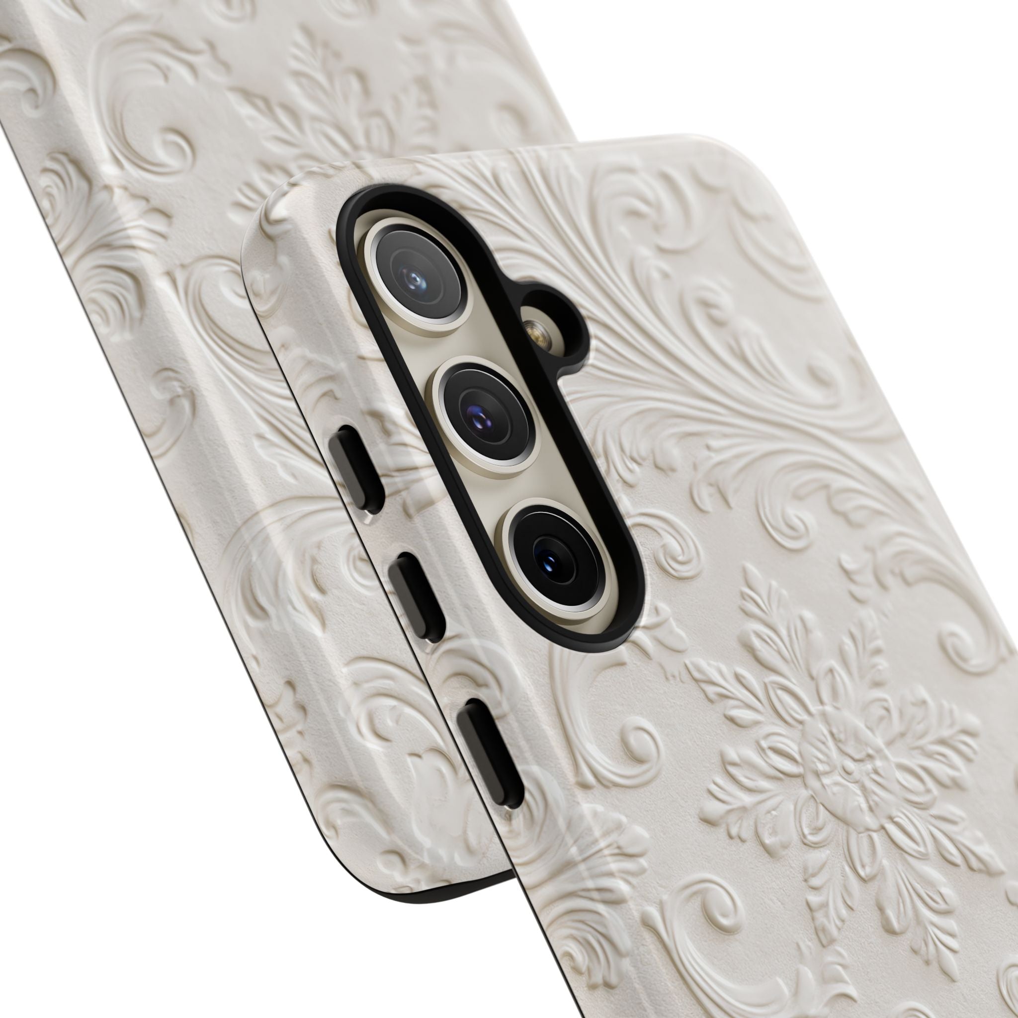 White Tough Phone Case for Samsung - Alabaster Floral Relief