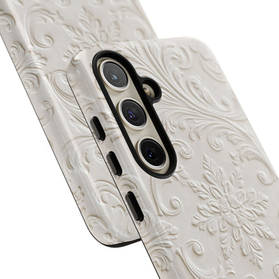 White Tough Phone Case for Samsung - Alabaster Floral Relief