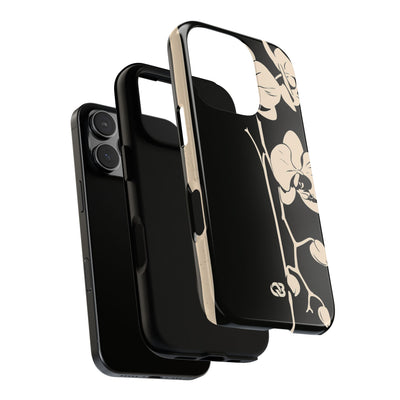 Black Tough Phone Case for iPhone - Obsidian Bone Orchid