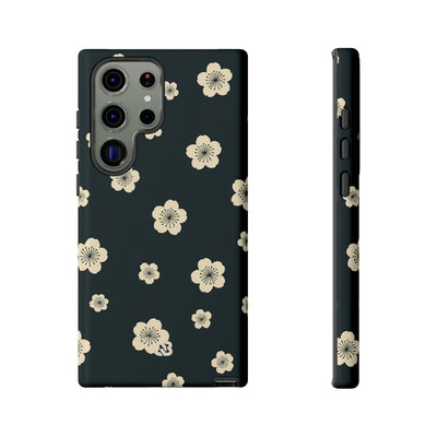 Teal Tough Phone Case for Samsung - Obsidian Cream Petals