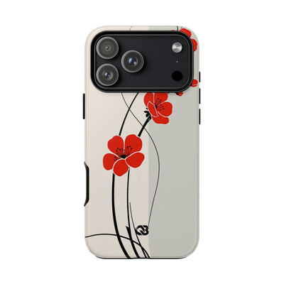 Beige Tough Phone Case for iPhone - Scarlet Ink Petals