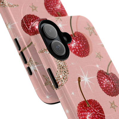 Bedazzled Ruby Cherries · Tough 2.0 Magnetic Phone Case for iPhone · Pink