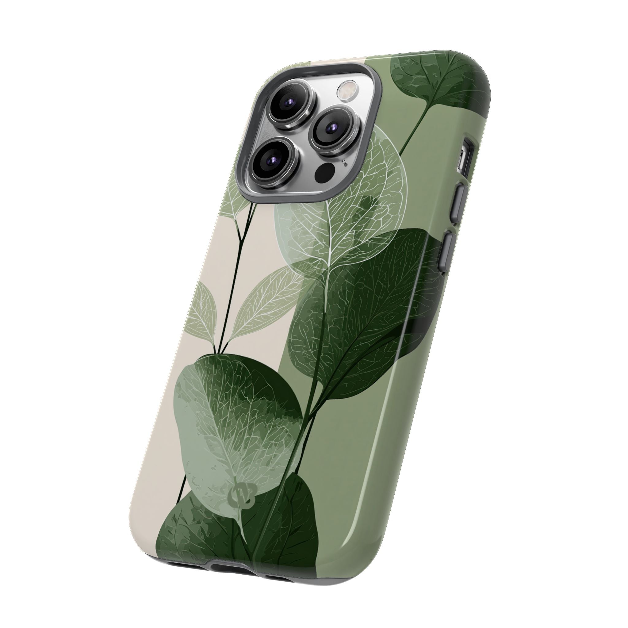Green Tough Phone Case for iPhone - Sage Leaf Skeletals
