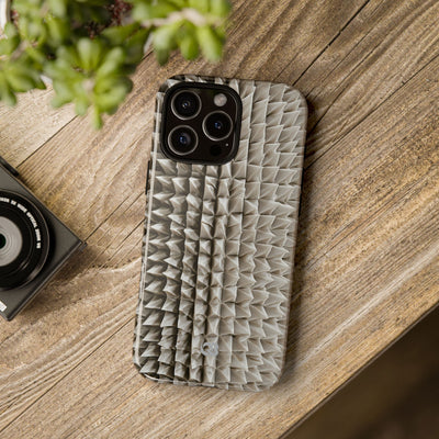 Beige Tough Phone Case for iPhone - Bone Spiked Grid