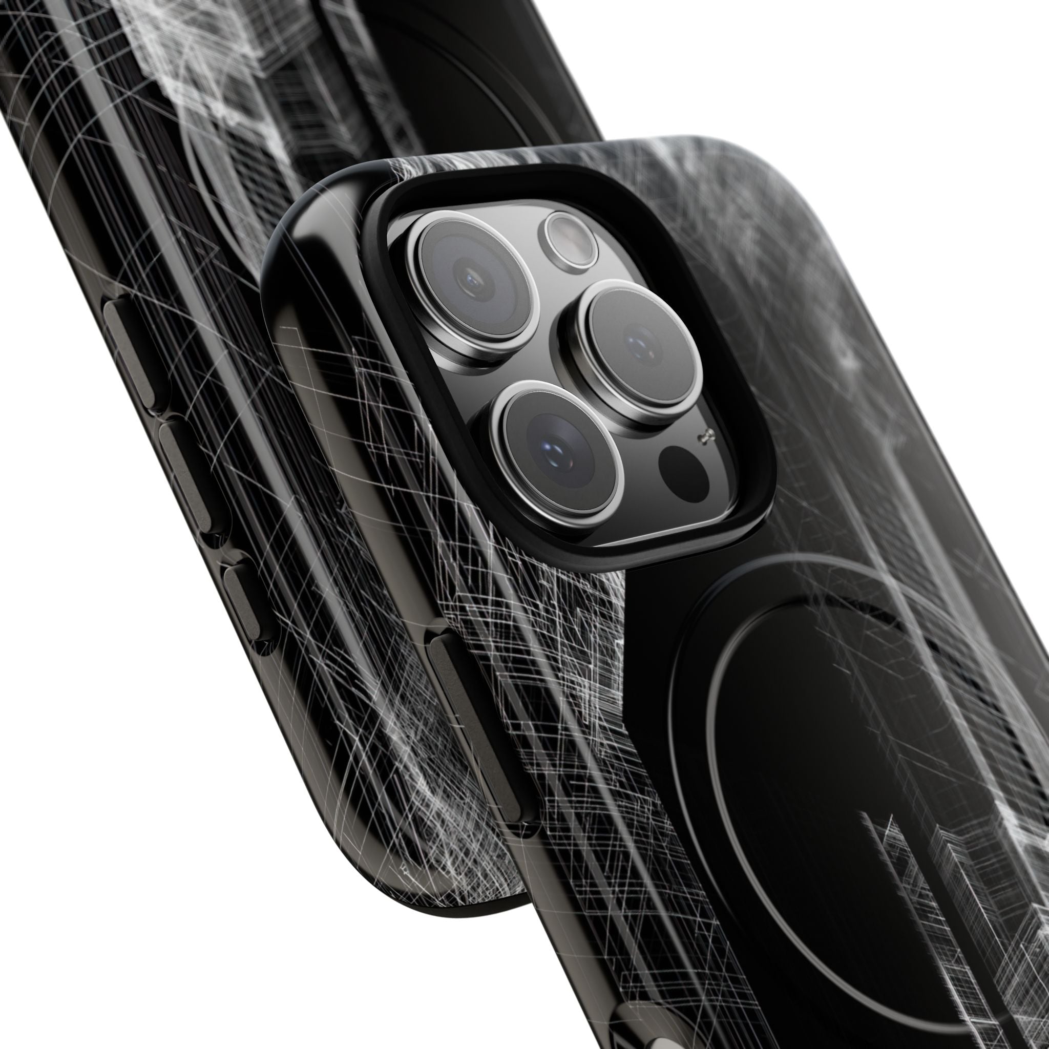 Black Tough 2.0 Magsafe Phone Case for iPhone - Ghost Urban Wireframe