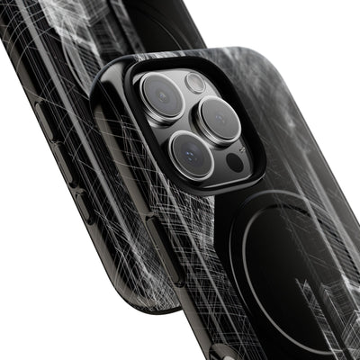 Black Tough 2.0 Magsafe Phone Case for iPhone - Ghost Urban Wireframe