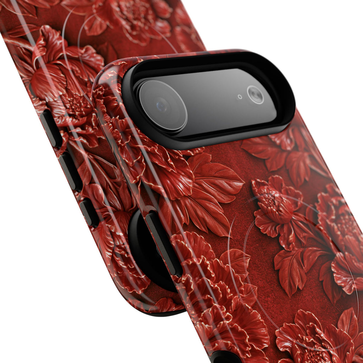 Cinnabar Peony Relief · Tough 2.0 Magnetic Phone Case for iPhone · Red